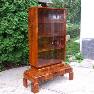 Art Deco burl walnut bookcase.