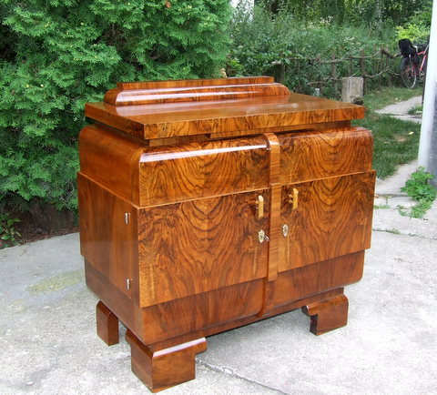 Art Deco Burl Walnut Sideboard, Side Cabinet.