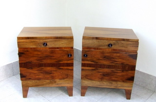Art Deco walnut veneered bedside cabinets.