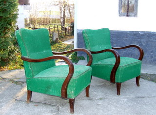 Pair of Art Deco Walnut Armchairs.