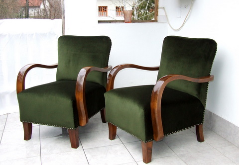 Pair of Art Deco Armchairs. Restored & Re-Upholstered. Circa 1920s-30s.
